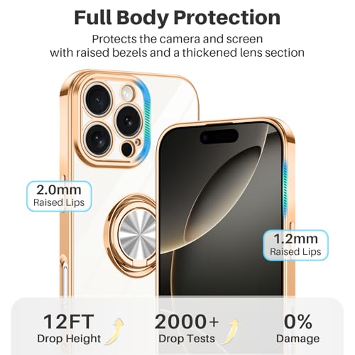 Dinick White for iPhone 16 Pro Case with Ring Holder Kickstand - color: White, size: 6.3'' iPhone 16 Pro