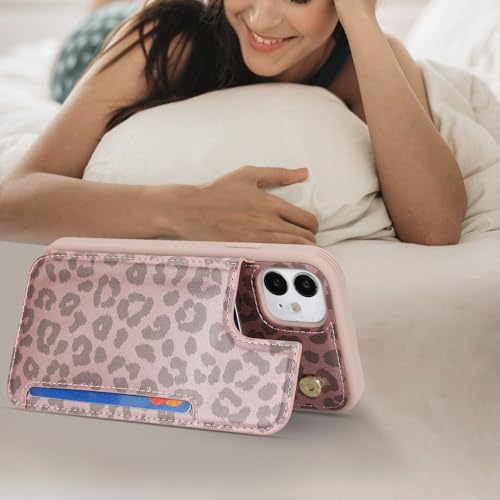 iCoverCase Compatible with iPhone 11 Case with Card Holder, Wallet Phone Case for Women Men RFID Blocking PU Leather Protective Case 6.1 Inch (Rose Gold Leopard) - color: Rose Gold Leopard