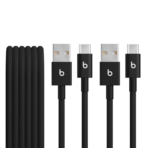 Beats USB-A to USB-C Woven Cable 2 Pack Fast Charging Durable/Tangle-Free Compatible Charger for Apple & Android Devices (1.5 m, 5 ft) - Bolt Black - color: Bolt Black, size: 5ft - 2 pack, style: USB-A to USB-C