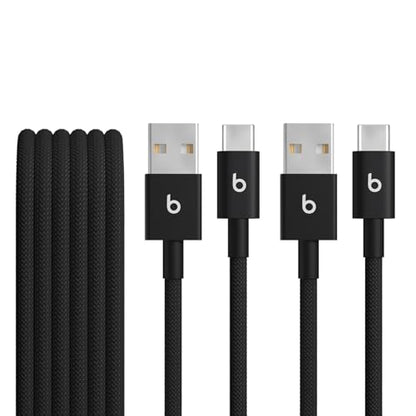 Beats USB-A to USB-C Woven Cable 2 Pack Fast Charging Durable/Tangle-Free Compatible Charger for Apple & Android Devices (1.5 m, 5 ft) - Bolt Black - color: Bolt Black, size: 5ft - 2 pack, style: USB-A to USB-C