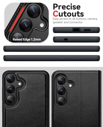 OCASE for Samsung Galaxy S25+ Plus Detachable Wallet Case, Black | 2-in-1, Card Holder, RFID Blocking, Stand, Wrist Strap, Shockproof, Wireless Charging, Magnetic, PU Leather Flip Phone Cover - color: Black, size: Samsung Galaxy S25 Plus