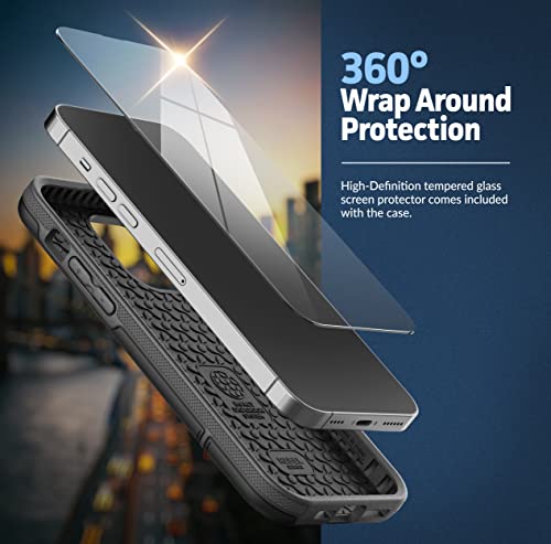 ENCASED Shockproof Case Compatible with iPhone 14 - Ultra Protective Heavy Duty Phone Cover, Rebel Series (Black) - color: Black, size: iPhone 14