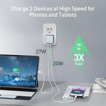 Nekmit Flat USB C Wall Charger, 47W Dual Ports USB C Charger Block, PPS Fast Charging Wall Plug for iPhone 17/17 Pro/17 Pro Max, Galaxy, MacBook Air, iPad, AirPods and More - color: Blue