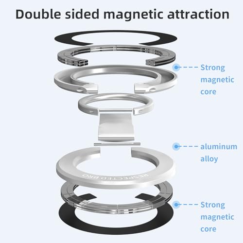 RESPECTED BRO Magnetic-Phone-Ring-Holder with Dual Rings, Compatible with iPhone 17/16/15/14/13/12, Multifunctional Stand for Desk,Office,Gym,Kitchen & All Metal Surfaces, Finger Loop Grip (Silver) - color: Silver