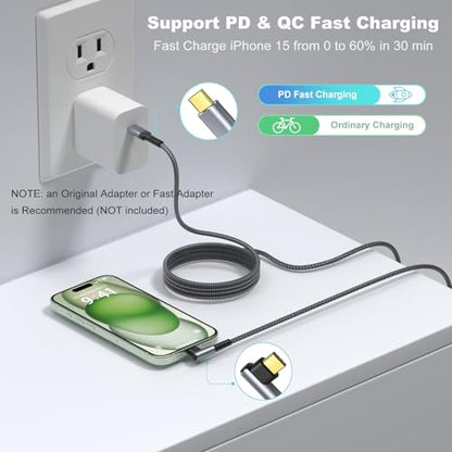 OKRAY USB C Cable 10ft, 60W Fast Charging USBC to USBC 90 Degree Angle Cord - color: Grey