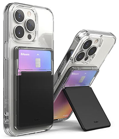 Ringke Stand Slot Card Holder [Phone Wallet Stick on + Stand] ID & Credit Card Holder for Phone Case, Solid Card Wallet with Phone Kickstand Compatible with iPhone Galaxy Android - Clear & Black - color: Clear & Black