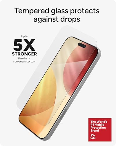 ZAGG Glass Elite Screen Protector for iPhone 17 Pro Max - 5X Stronger Tempered Glass, ClearPrint Technology for Smudge Free Clarity, Smooth Feel, Full Coverage, InvisibleShield, Easy Two-Step Installation - size: iPhone 17 Pro Max, style: Glass Elite