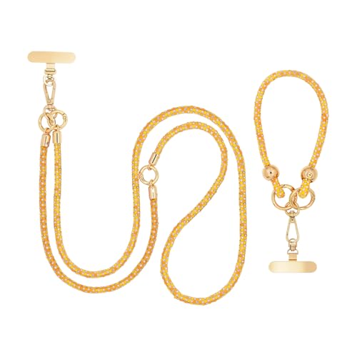 Crystal Phone Lanyard Crossbody and Wrist Strap Lanyard Rhinestone Anti-Theft Phone Strap Phone Neck Strap for Women - color: Orange