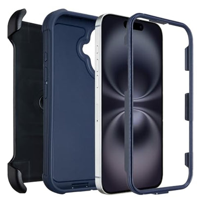 Defender for Phone case iPhone 16 Case with Belt Clip Heavy Duty Black | Military Grade Drop iPhone16 Protective Case, Shockproof Rugged Cover for iPhone 16 Cases Kickstand Blue 6.1 inch - color: Navy Blue