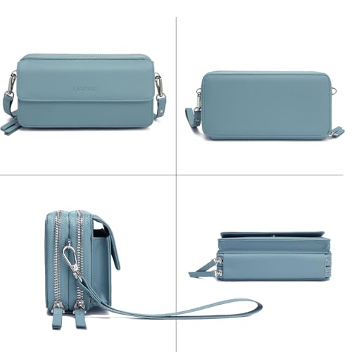 RFID Crossbody Wallet Wristlet Purse with Phone Pocket For Women Vegan Leather - color: Zb-saffiano-muted Teal