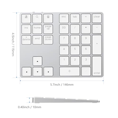 Lekvey Bluetooth Number Pad, Aluminum Rechargeable Wireless Numeric Keypad - color: White and Silver