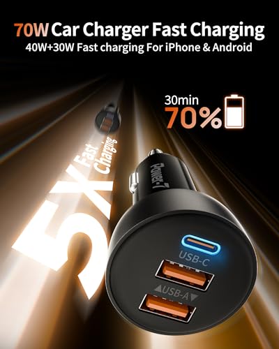 USB C Car Charger, 2 Pack 70W Fast Charging Cigarette Lighter USB Charger