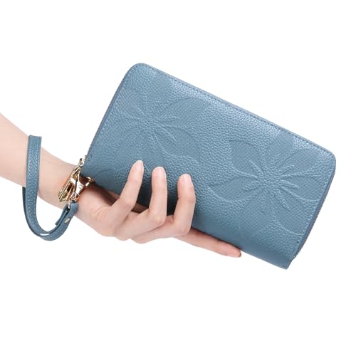 GOIACII Women's Wallet RFID Blocking Leather Wristlet - color: A16 Blue