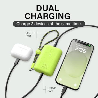 Nimble Champ Portable Charger, 10000mAh Power Bank, 20W Dual USB-C Charging - color: Cyber Lime