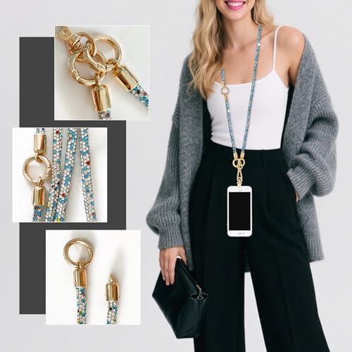 ABJFJE Crystal Phone Lanyard Crossbody & Wrist Strap Phone Strap Crossbody & Wrist Lanyard Anti Theft Phone Strap for Women - color: Blue + White