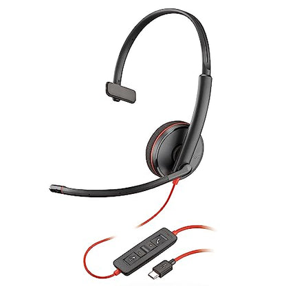 Poly Blackwire 3210 Wired Headset (Plantronics) - Noise-Canceling Mic - Single-Ear Design - Connect to PC/Mac via USB-C or USB-A - Works w/Teams, Zoom - Amazon Exclusive - style: 2023 Version - Bulk Packaging