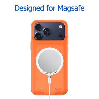 Battery Case for iPhone 17 Pro, 10000mAh Protective Charging Case with Wireless Charging Compatible with iPhone 17 Pro (6.3 inch) Rechargeable Extended Battery Pack Charger Case with Carplay (Orange) - size: iPhone 17 Pro Orange - 10000mAh