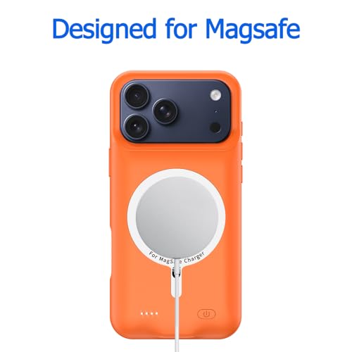 Battery Case for iPhone 17 Pro, 10000mAh Protective Charging Case with Wireless Charging Compatible with iPhone 17 Pro (6.3 inch) Rechargeable Extended Battery Pack Charger Case with Carplay (Orange) - size: iPhone 17 Pro Orange - 10000mAh