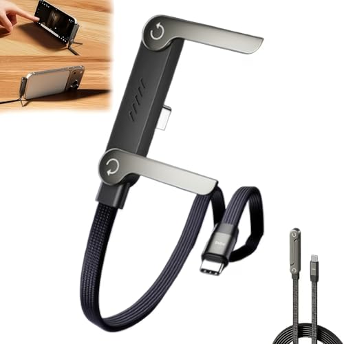 USB C to USB C Braided Cable [5ft], Sideways Phone Charger,240W Fast Charging Cable with Integrated Folding Phone Stand for Gaming Office Travel