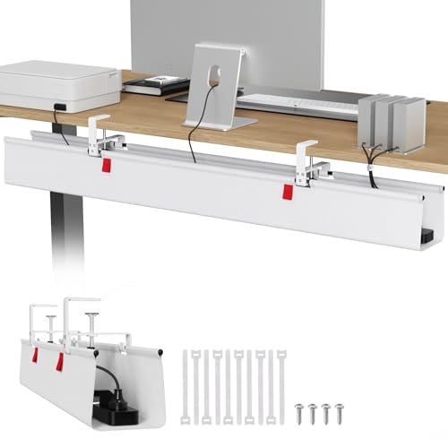 Univivi No Drill Under Desk Cable Management Tray, 48 inch Cable Management - color: White, size: 48"L x 5.5"W