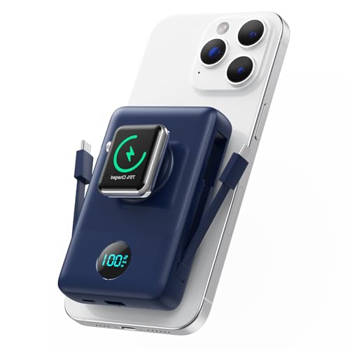 Ekrist Magnetic Portable Charger 10800mAh for MagSafe with Built-in Cable,iWatch Charger,Wireless Power Bank Travel Essentials,25W Fast Charging Battery Pack for iPhone 17/16/15/14,Apple Watch(Navy) - color: Navy