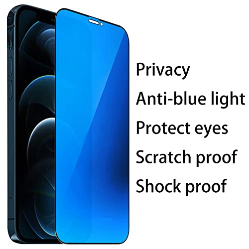 2 Pack Anti-Blue Privacy Tempered Glass Suit for iPhone 12 Pro Max Mirror Anti-Spy Screen Protector Anti-Peeping Film Electroplated 9H Hardness Anti-scratch 6.7 inch (Blue) - size: For iPhone 12 Pro Max