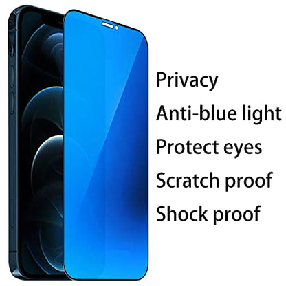 2 Pack Anti-Blue Privacy Tempered Glass Suit for iPhone 12 Pro Max Mirror Anti-Spy Screen Protector Anti-Peeping Film Electroplated 9H Hardness Anti-scratch 6.7 inch (Blue) - size: For iPhone 12 Pro Max