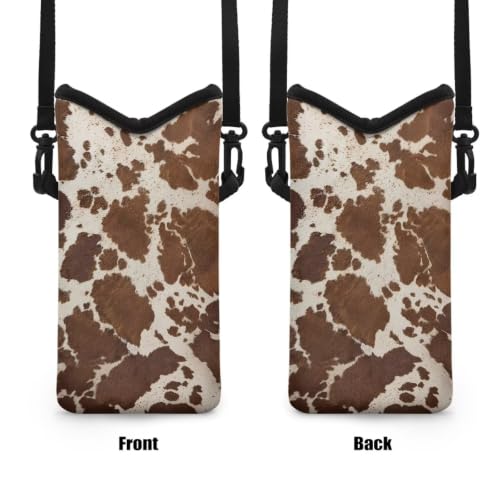 Cellphone Purse Bag with Adjustable Strap Water-Resistant Shockproof Crossbody Mini Shoulder Handbags Portable Phone Sleeve Case for Women Men, 8 x 4 Inch, Brown Cow Print - color: Brown Cow Print