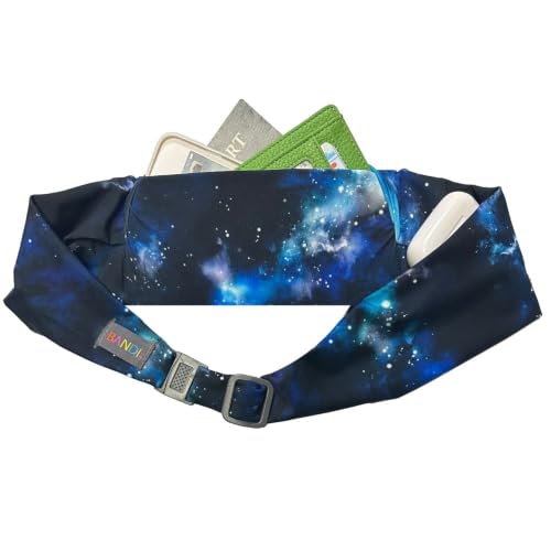 BANDI Running Belt for Women & Men – USA Made No-Bounce Adjustable Waist Pack & Secure Fanny Pack – Fits All Phones, Gels & Essentials – Zipper-Free, Medical Device Friendly - color: Galaxy