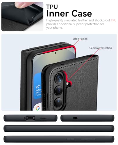 OCASE for Samsung Galaxy S26+ Plus Wallet Case, Card Holder, Litchi Black | RFID Blocking, Kickstand, Magnetic Closure, PU Leather Flip Folio, Shockproof TPU Shell, Protective Phone Cover (6.7") 2026 - color: Litchi Black, size: Samsung Galaxy S26 Plus
