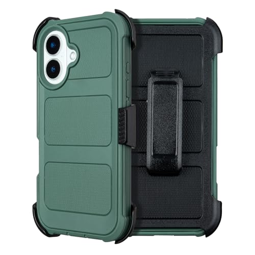for Defender Case iPhone 16 Phone Case with Belt Clip Heavy Duty Dark Green | Protective iPhone 16 Cases Kickstand Rugged with 2 Layers of Sturdy, Shockproof Phone Cover for iPhone16 Case Black 6.1 inch - color: Dark Green