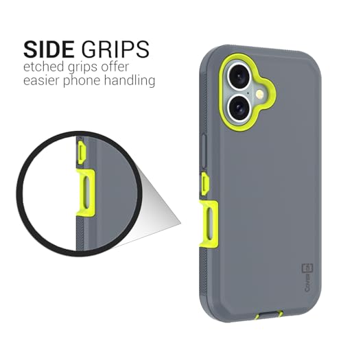 CoverON Rugged Designed for Apple iPhone 16 Case, Heavy Duty Military Grade A Hybrid Etched Grip Rigid Hard Plastic Cover Fit iPhone 16 Phone Case - Gray/Green - color: Gray