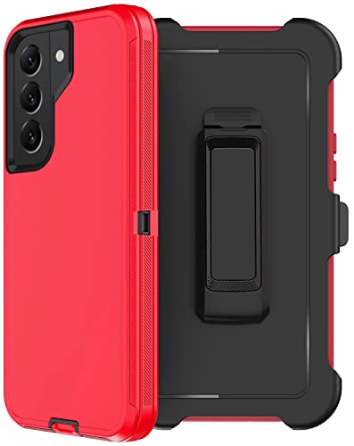 for Samsung Galaxy S22 Case with Belt Clip Holster, 2X Screen Protector, [Military Grade Protection] Heavy Duty Full Body Shockproof Dust-Proof Rugged Protective Cover for Samsung S22 5G Red - color: Red