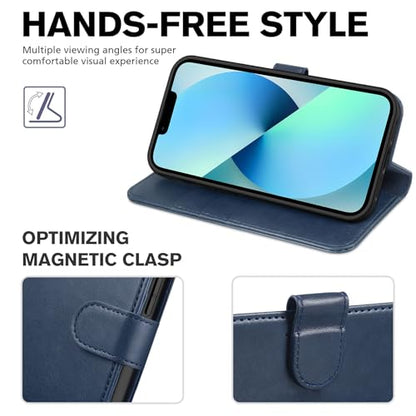 TUCCH Wallet Case for iPhone 13 (6.1") 2021, 3 Card Slots, Dark Blue | RFID Blocking, Viewing Stand, Shockproof TPU Shell, PU Leather, Magnetic Closure, Protective Folio Flip Cover - color: Blue (Dark Blue)