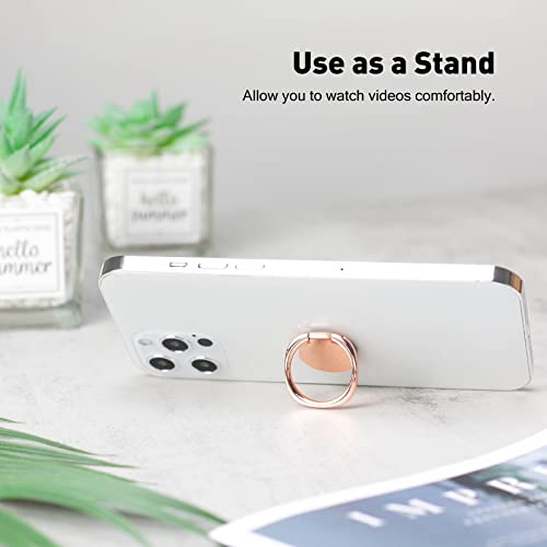 [2 Pack] Matte Rounded Corners Ultra-thin Cell Phone Ring Holder Stand,360 Degree Rotation and 180 Degree Adjustable Finger Ring Kickstand with Frosted Metal Phone Grip (Rose Gold)
