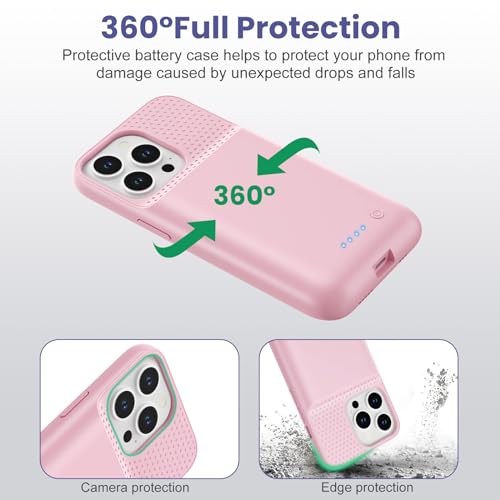 Feob Battery Case for iPhone 13/13 Pro/14,[2025 Upgraded] 7500 mAh Ultra-Slim Portable Extended Charger Cover for iPhone 13/13 Pro/14 Charging Case (6.1 Inch)-Pink - color: Pink