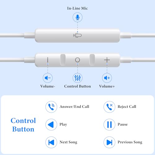 ACANDYA MFi-Certified Wired Headphones for Apple iPhone 14 13 Pro XR Silver - color: Silver