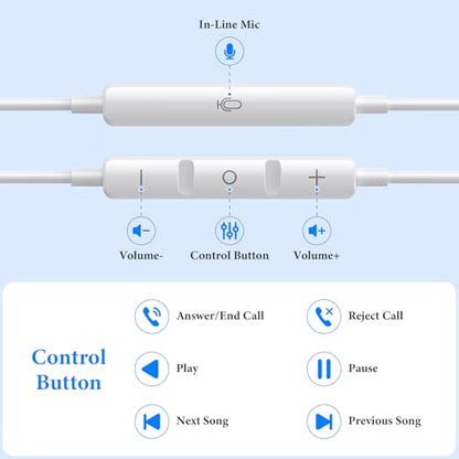 ACANDYA MFi-Certified Wired Headphones for Apple iPhone 14 13 Pro XR Silver - color: Silver