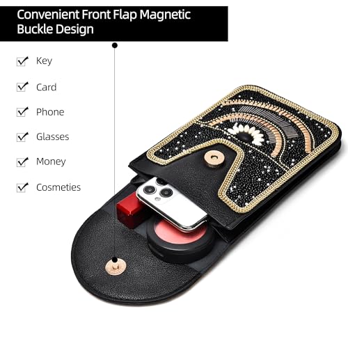 Small Crossbody Bags for Women, Cell Phone Shoulder Bag Boho Wallet Purse - color: Black-white