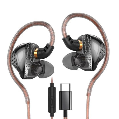 H89 USB C Headphones Deep Bass for iPhone 16 15 Pro Max Plus - color: Black+C