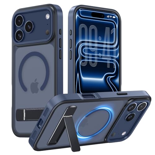 GUAGUA Magnetic for iPhone 17 Pro Case, [Built-in Invisible Kickstand][Compatible with MagSafe][Military Grade Shockproof] Slim Translucent Matte Phone Case for iPhone 17 Pro 6.3 inch, Blue - color: Blue, size: iPhone 17 Pro