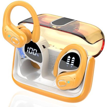 Wireless Earbuds 75H Bluetooth 5.4 Sport Headphones with Earhooks, Yellow - color: Yellow