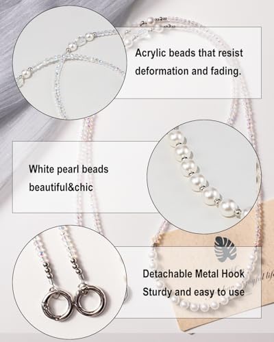 Phone Chain Crossbody Pearl Strap,Pearl Beaded Chain Shoulder Crossbody Lanyard with Phone Tether Patches Compatible with Most Phones Bag Purse - color: N