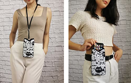 Tainada Neck Cellphone Sleeve Carrier w/Belt Loop (Doodle Cats Pattern) - color: Doodle Cats Pattern