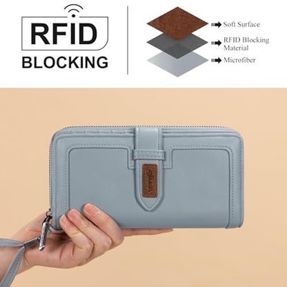 X Wrangler Women's Wallets Bifold Wristlet Wallets for Women Large Capacity Credit Card Wallet with ID Window - color: Jeans Blue