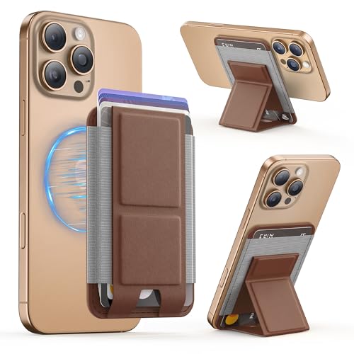 GONEZ for MagSafe Wallet with Stand, Stronger Magnetic Card Holder for iPhone 17/16/15/14/13/12 Series, Premium Leather Phone Wallet with RFID Blocking, 1 Slot, Fit 5 Cards, Brown - color: BROWN