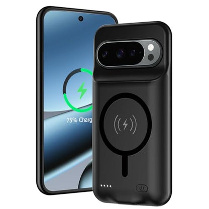Battery Case for Pixel 9/10 Pro XL,Full Encircle 10000mAh High Capacity Rechargeable Portable Charger Case Extended Battery Pack with Pixel 9/10 Pro XL(6.8inch) Wireless Cover with Carplay-Black
