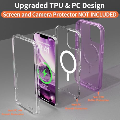 Follaroma Magnetic for iPhone 13 Pro Max Case, Heavy Duty Cases,Purple,6.7" | Compatible with MagSafe, Heavy Duty Shock proof Protection, Military-Grade Anti-Drop, Dual Layer Transparent Protective Cover - color: Purple, size: iPhone 13 Pro Max 6.7''