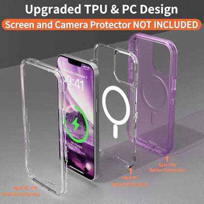 Follaroma Magnetic for iPhone 13 Pro Max Case, Heavy Duty Cases,Purple,6.7" | Compatible with MagSafe, Heavy Duty Shock proof Protection, Military-Grade Anti-Drop, Dual Layer Transparent Protective Cover - color: Purple, size: iPhone 13 Pro Max 6.7''
