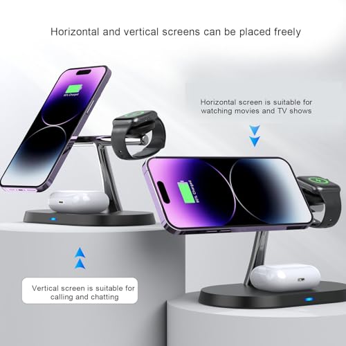 Qinlorgo 3 in 1 Wireless Charging Station, Wireless Magnetic Fast Phone Charger for Watch & Earbuds, Fast Charger Stand Compatible with iOS &